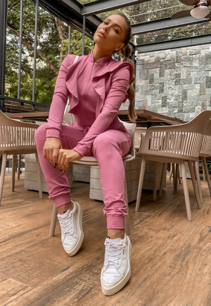 Moletom rosa com babados