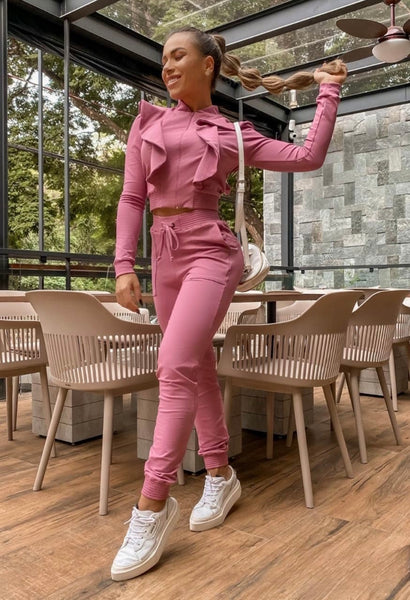 Moletom rosa com babados