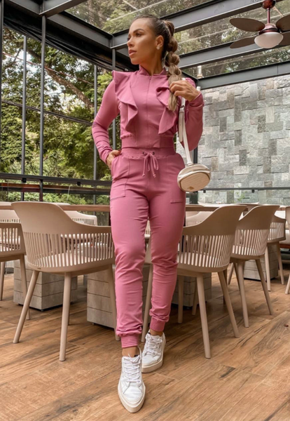 Moletom rosa com babados