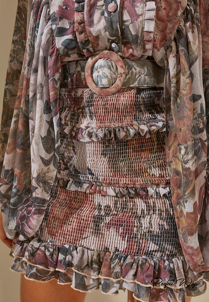 Nude & Green Loose Dress with Belt