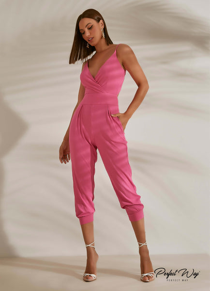 Pink Ribbed Knit Jumpsuit