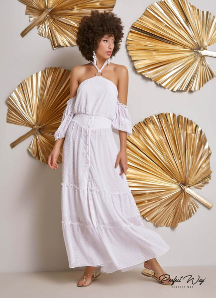 White Midi Dress with Details