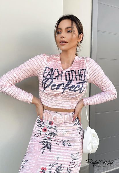 Pink & Blue Printed Cropped Top & Midi Skirt Set