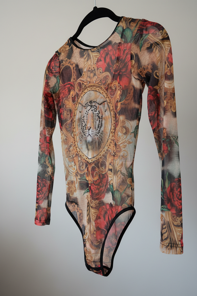 Multicolor Tiger Print Sheer Mesh Bodysuit