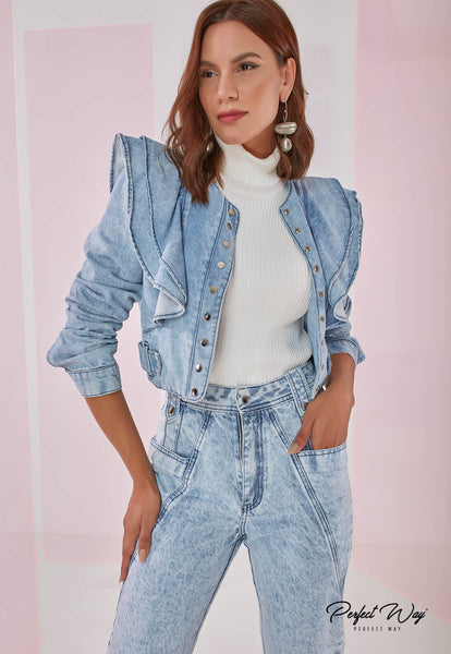 Blue Vintage Cropped Denim Jacket