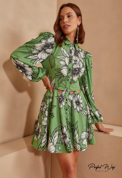 Green & Black Print Dress