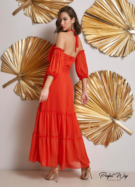Red Midi Dress with Details