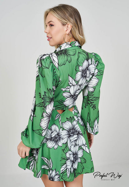 Green & Black Print Dress