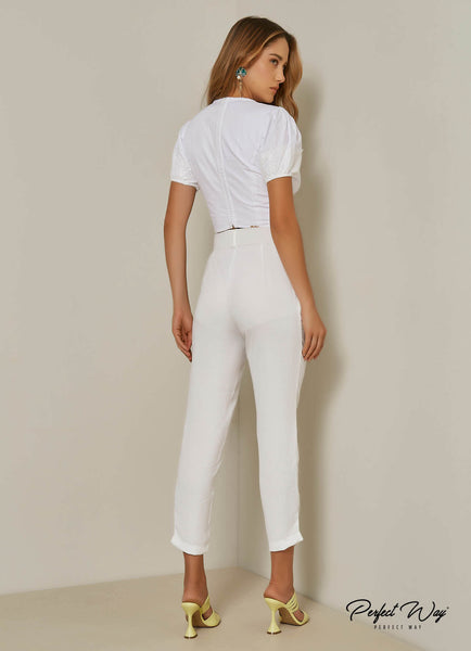 Off-White Cropped Top with Lace Detail