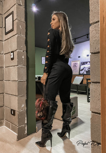 Black Cropped Top & Jogger Pants Set