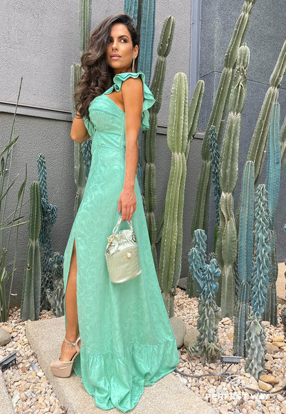 Green Long Dress with Knot Detail