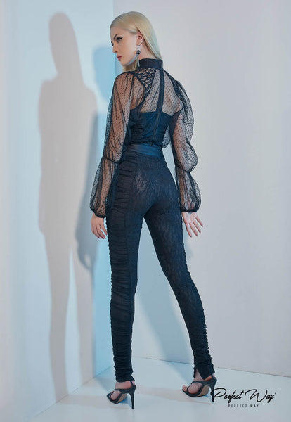 Black Long-Sleeve Cropped Top & Pants Set