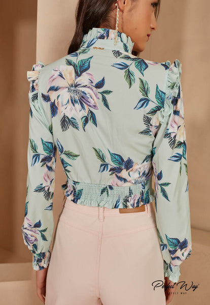 Green & Blue Floral Long Sleeve Shirt