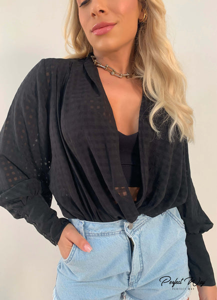 Black Shirt Bodysuit & Top Set