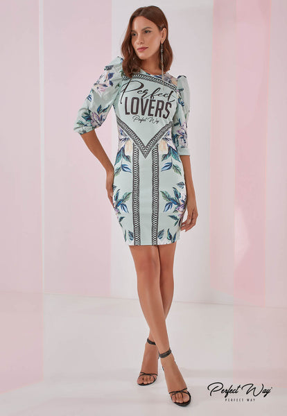 Green & Blue Print Midi Dress