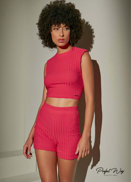 Pink Ribbed Basic Shorts