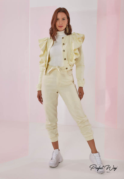 Yellow Twill Pants with Buttons