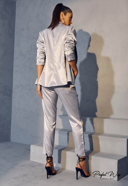 Gray Maxi Blazer with Cut-Out Details