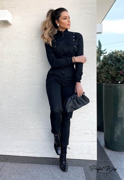 Black Cropped Blouse & Relaxed Pants Set