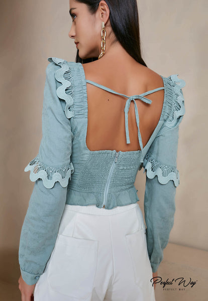 Green Long Sleeve Cropped Top