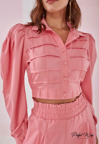 Pink Cropped Shirt & Pants Set