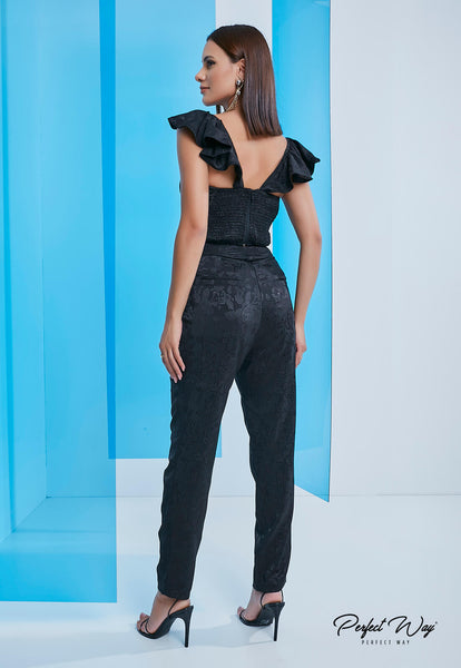 Black Cropped Top & Jogger Pants Set