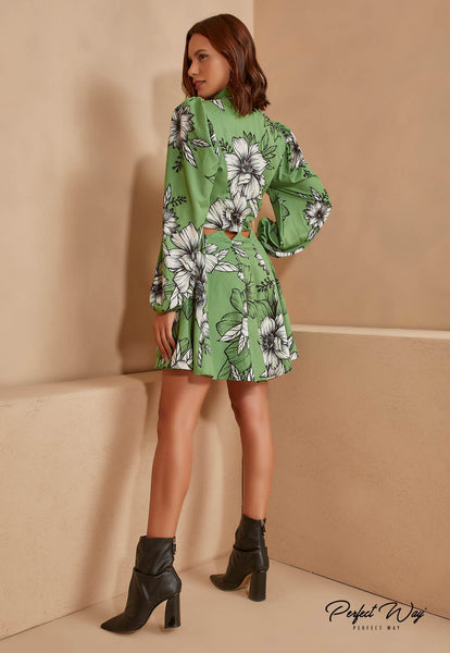 Green & Black Print Dress