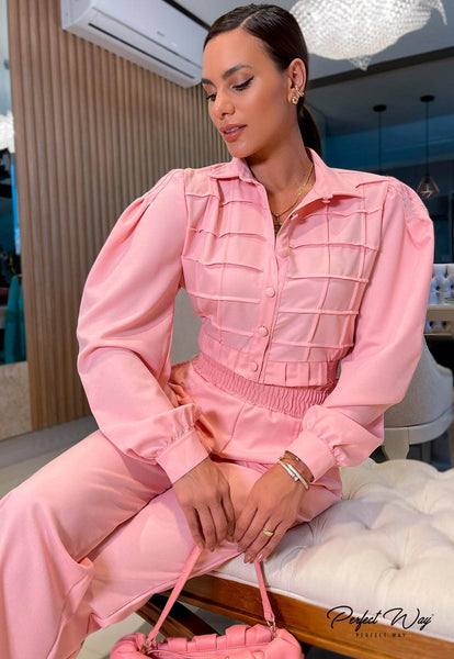 Pink Cropped Shirt & Pants Set
