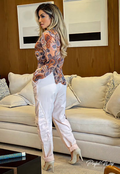 Orange & Brown Wrap-Front Print Bodysuit