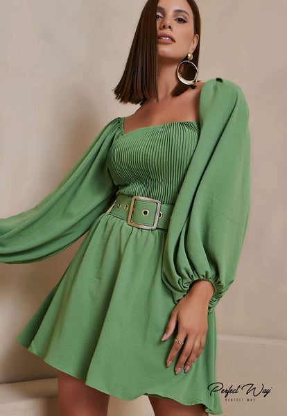 Green Short Dress with Belt