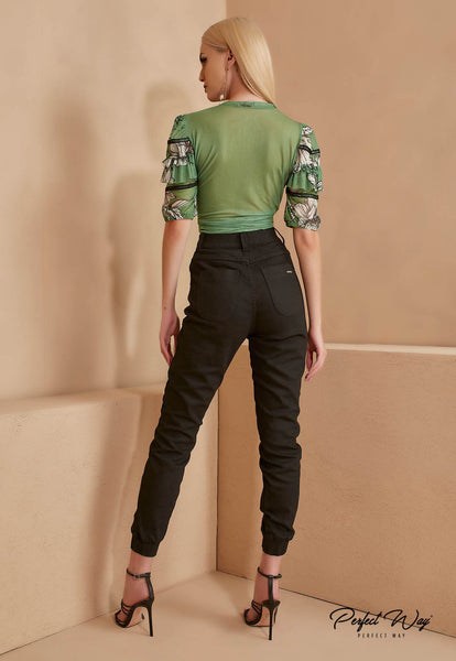 Green Print T-Shirt with Heat Detail
