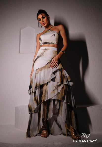 Beige & Black Long Skirt with Details