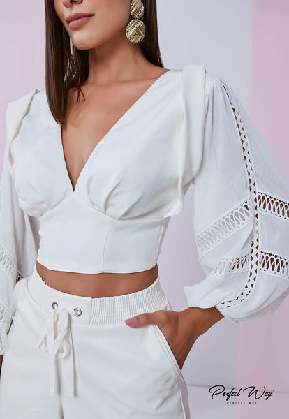 Off-White Puff Long Sleeve Cropped Top