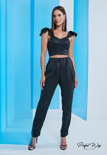 Black Cropped Top & Jogger Pants Set