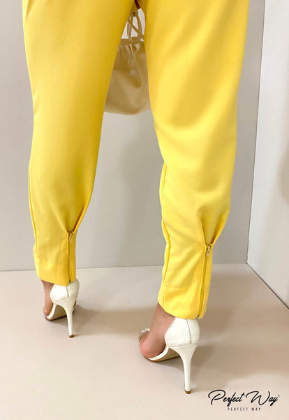 Yellow Jumpsuit with Shoulder Pads