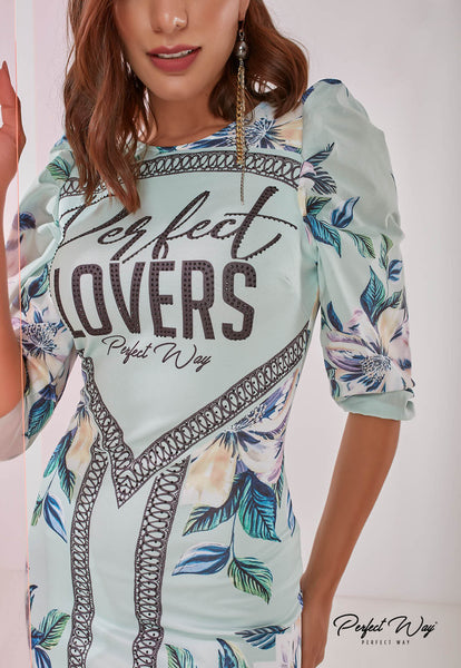 Green & Blue Print Midi Dress