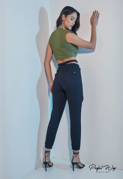 Military Green Ribbed Knit Cropped Top