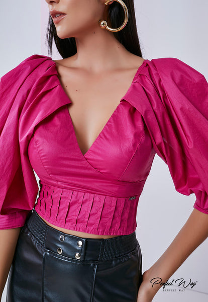 Pink Cropped Top with Sleeves