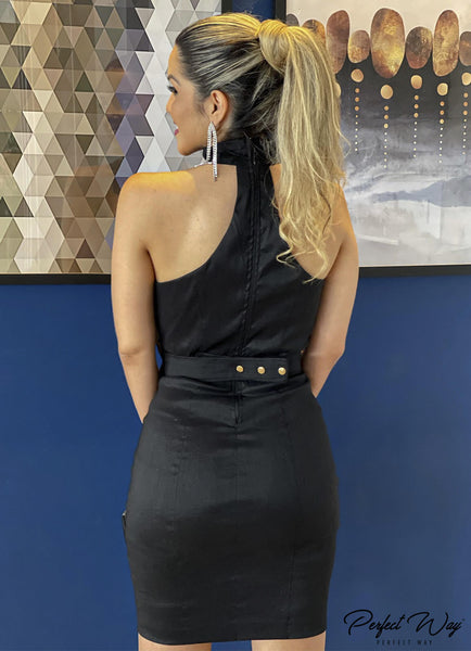 Black Layered Dress with Belt