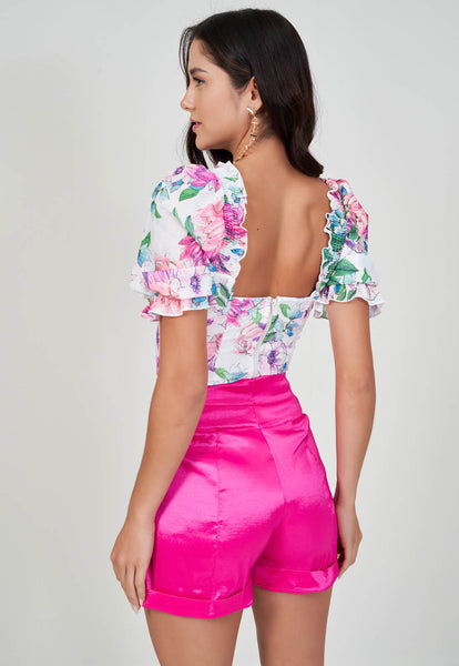 Off-White & Pink Print Blouse & Shorts Set
