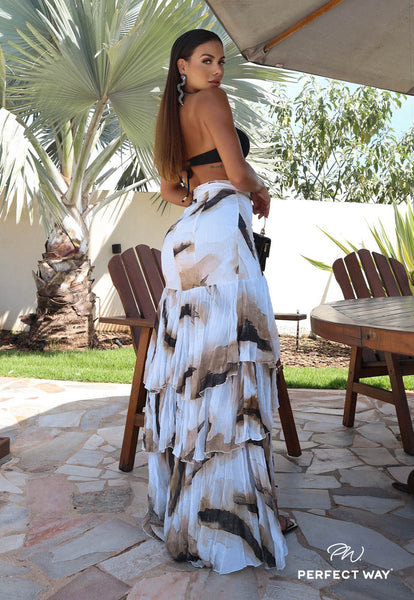 Beige & Black Long Skirt with Details