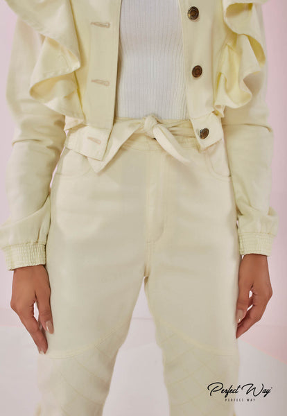 Yellow Twill Pants with Buttons