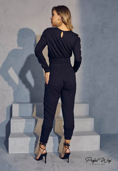 Black Cropped Top & Jogger Pants Set