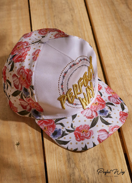 White & Pink Floral Print Cap