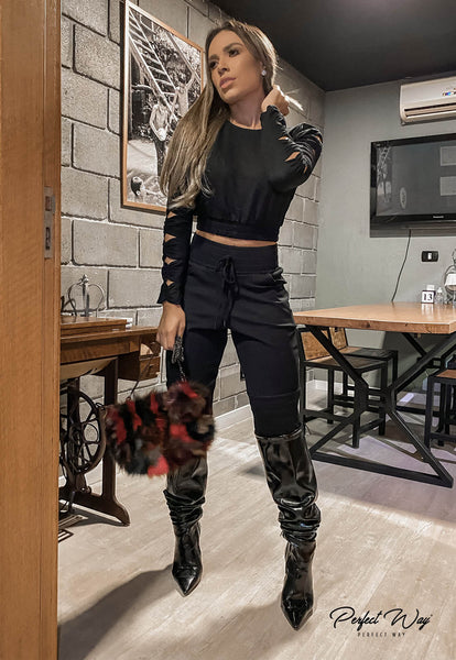 Black Cropped Top & Jogger Pants Set