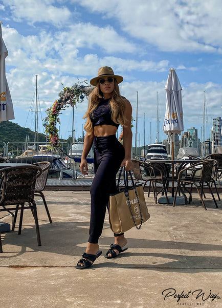 Black Cropped Top & Jogger Pants Set