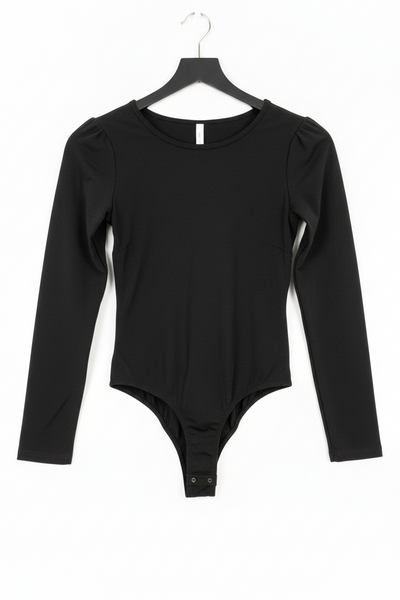 Black Hand-Beaded Deep V Mesh Bodysuit
