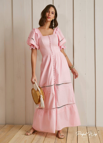 Pink Long Button Dress