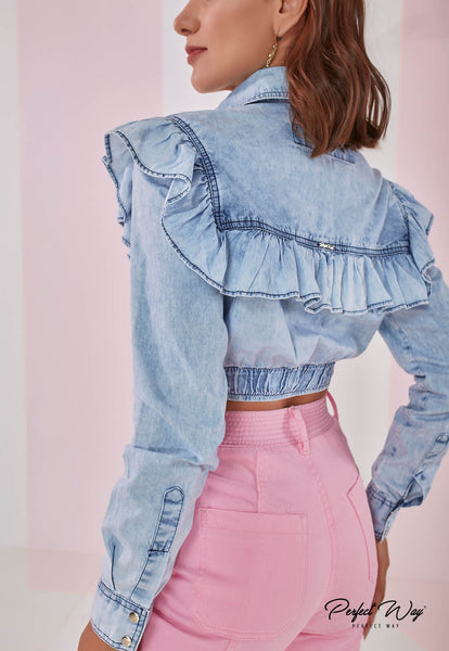 Blue Cropped Denim Shirt