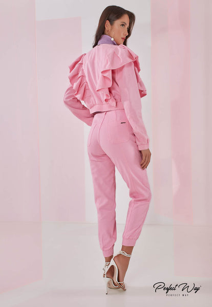 Pink Twill Pants with Buttons